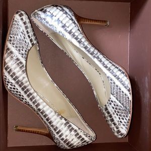 LIGHTLY WORN SNAKESKIN COACH HEELS